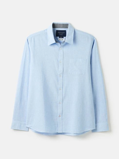 Blue Linen Blend Houndstooth Classic Fit Shirt 5 Blue Linen Blend Houndstooth Classic Fit Shirt - Image 5