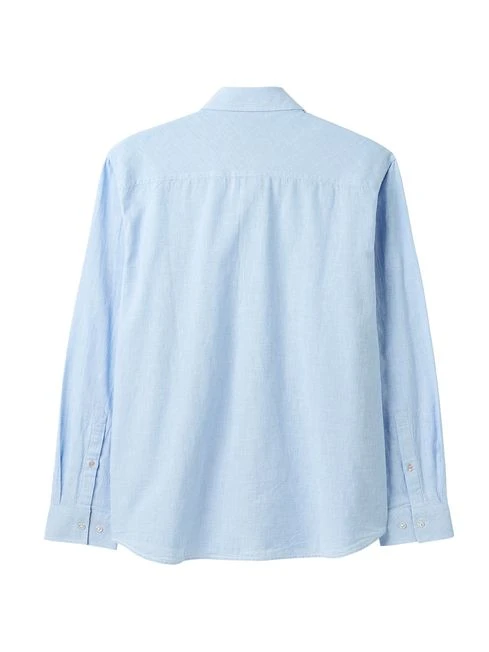 Blue Linen Blend Houndstooth Classic Fit Shirt 6 Blue Linen Blend Houndstooth Classic Fit Shirt - Image 6