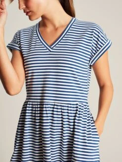 Blue Stripe Jersey Short Dress -Clothing Store N01051s4