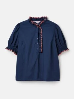 Navy Blue Scalloped Edge Blouse -Clothing Store N01055s6