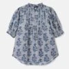 Blue Pleated Bib Blouse