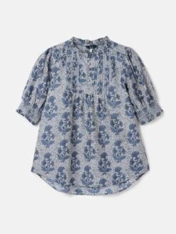Blue Pleated Bib Blouse -Clothing Store N02599s6