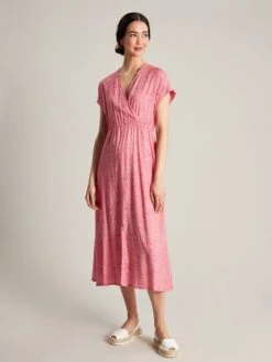 Pink V-Neck With Slit Dress