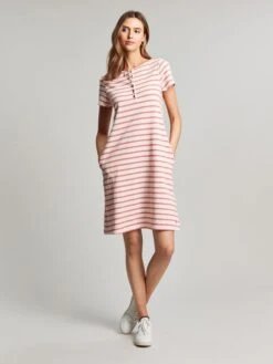 Pink Henley Button Down A-Line Dress -Clothing Store T61770s3