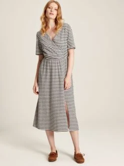 New Arrival 15 Grey Striped Wrap Midi Dress
