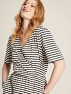 Grey Striped Wrap Midi Dress -Clothing Store U75384s3