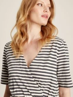 Grey Striped Wrap Midi Dress -Clothing Store U75384s5