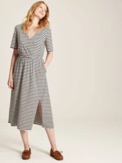 Grey Striped Wrap Midi Dress -Clothing Store U75384s6